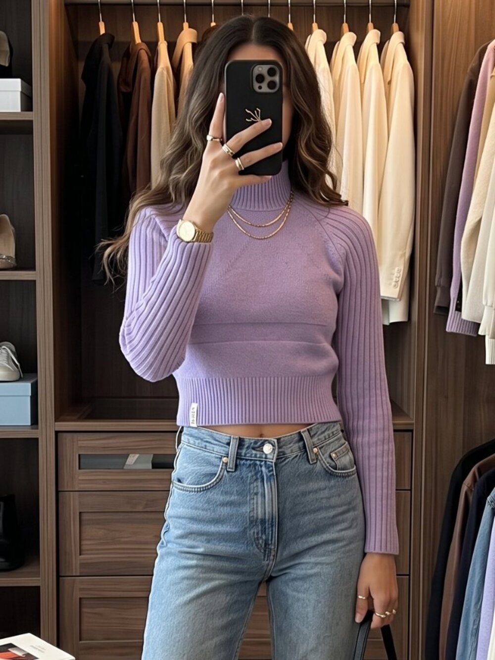 LIVØM Mohair Lavender Cropped Turtleneck Sweater - Cozy Knit Pullover NWT